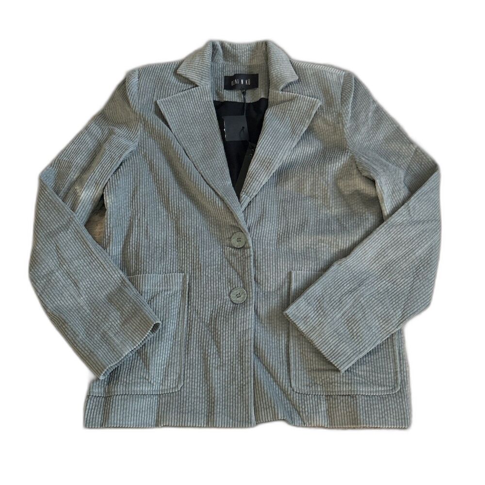 Ozai N Ku Blazer Jacket Womens Small Corduroy Seafoam Mint Blue Green Lined New